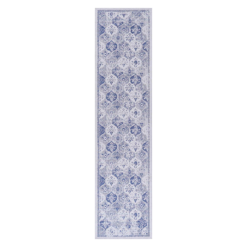 Blue Washable Area Rug, Rectangle 2'5" x 10'