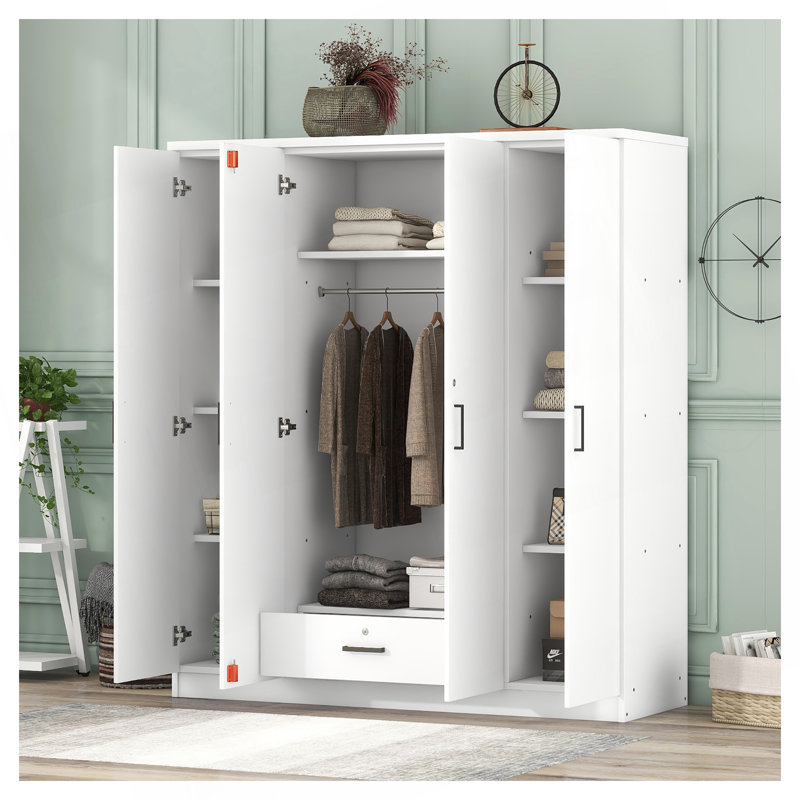 Armoire 4 portes avec 1 tiroir, Blanc