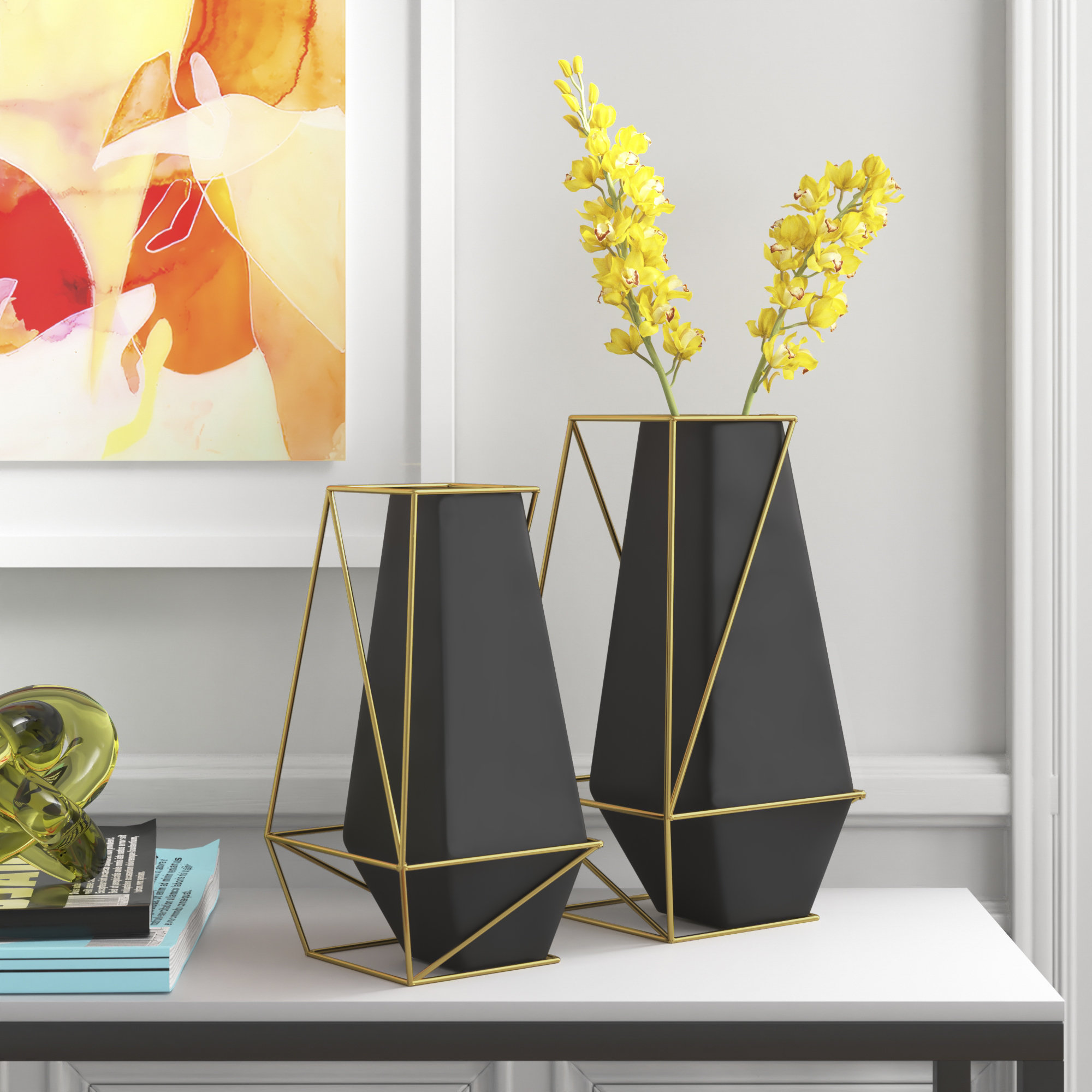 Etta Avenue Santino Metal Decorative Vase with Gold Wire Accents & Reviews | Wayfair