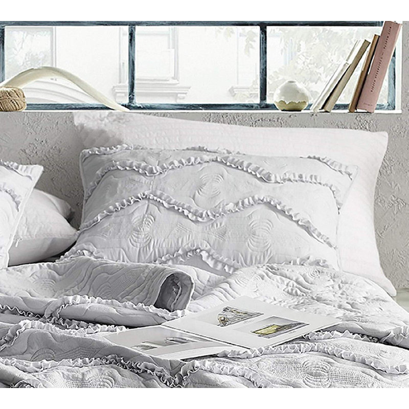 Other Items Moksha Textured Ruffled Gray Quilt Pillow Sham, King