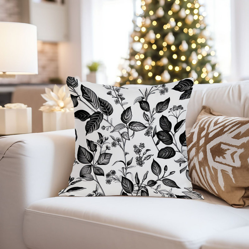 Botanical Pattern Black & White IV Leaves, 16"H x 16"W