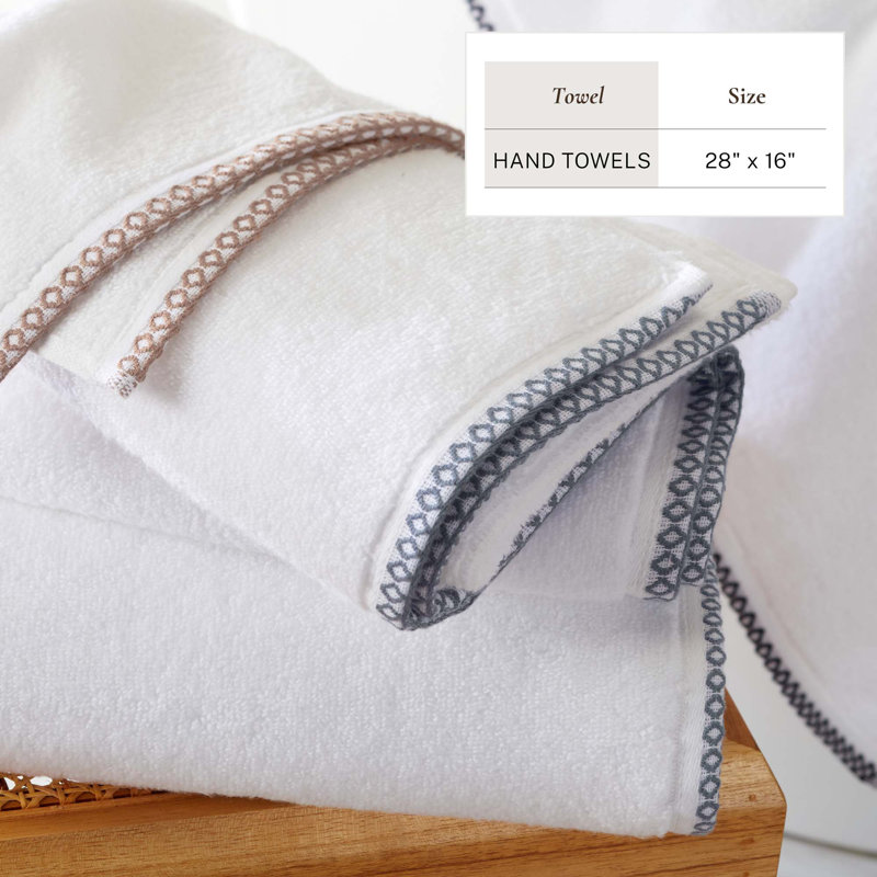 Ensemble de serviettes de bain décoratives en coton léger, Essuie-mains - paquet de 6, Blanc / bleu chambray