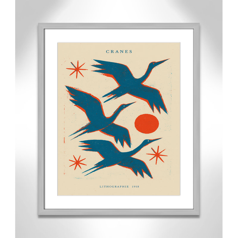 «Cranes» par Treechild, L 21,5 po x H 25,5 po, Matted Print, Matte Silver