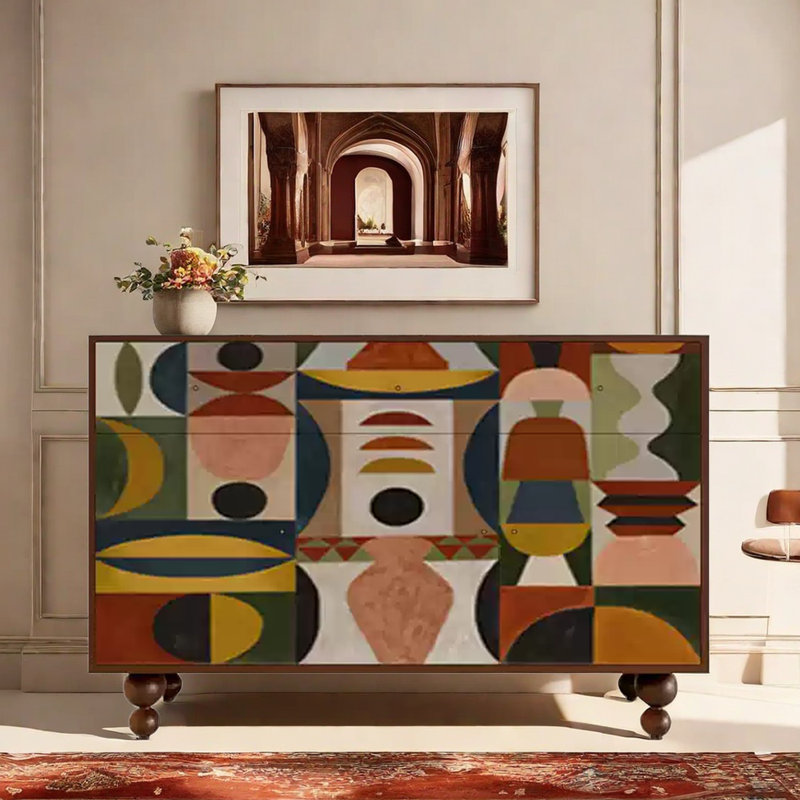 Armoire moderne pour vestibule et buffet, Noyer / multicolore