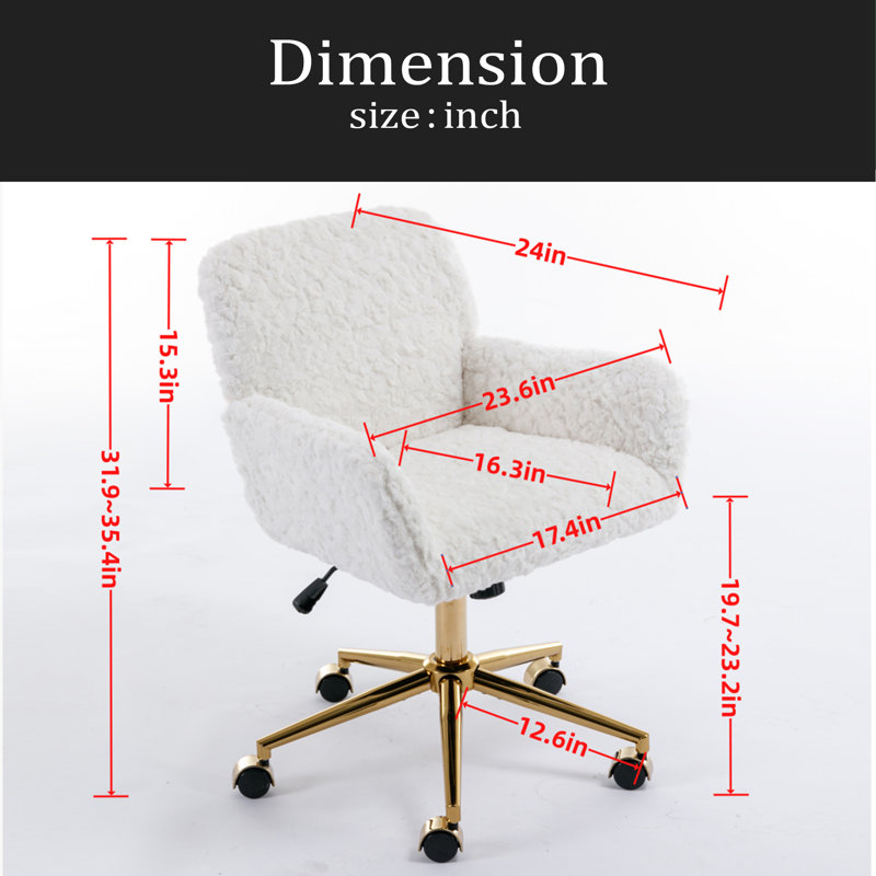 Artificial Rabbit Hair Home Office Chair With Golden Metal Base,Adjustable Desk Chair Swivel Office Chair,Vanity Chair