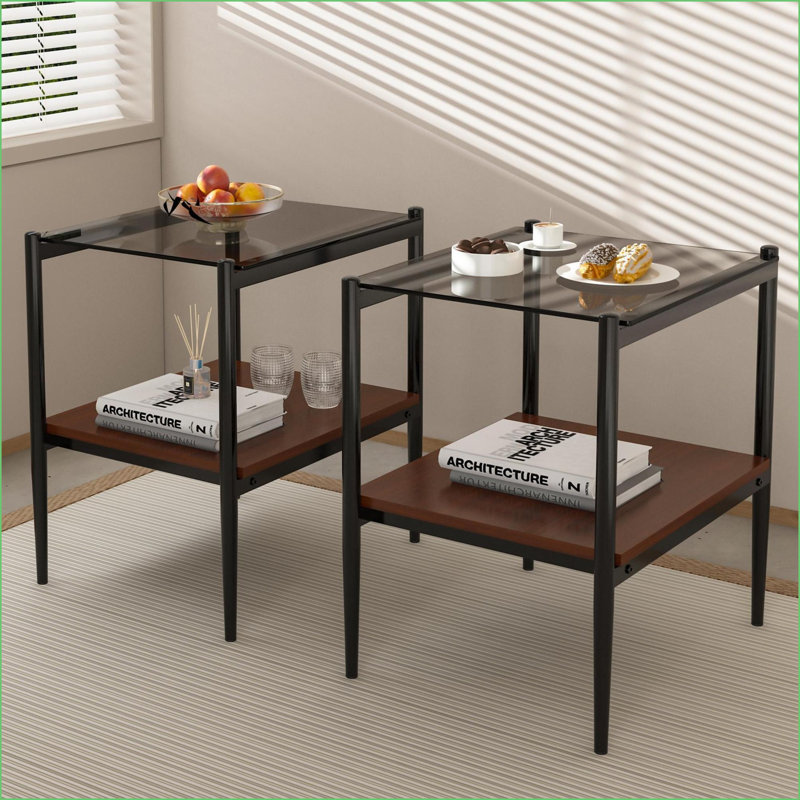 Gray Tempered Glass Coffee Table with Iron Legs, Easy-Clean, 110lbs Capacity &amp; Storage, Black/Brown, Gray