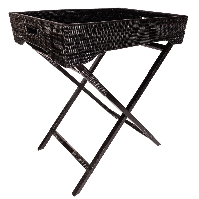 Table de bout avec plateau en rotin Artifacts, Noir Tudor