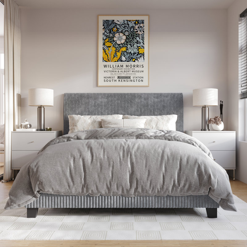 Pravesh Corduroy Upholstered Bed, Queen, Gray