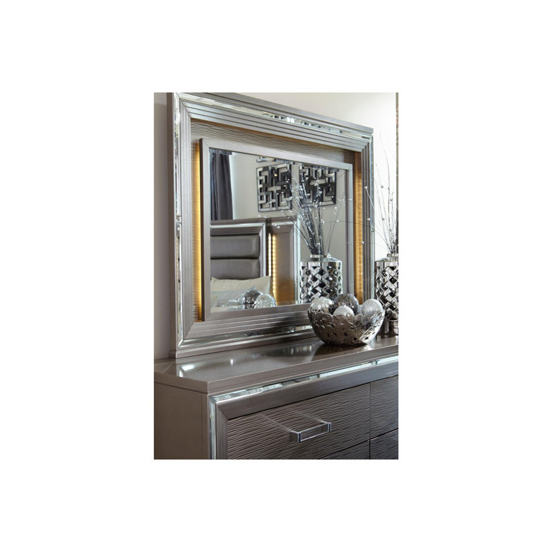 Ensemble de chambre à coucher grand lit 4 pièces, Gris argenté
