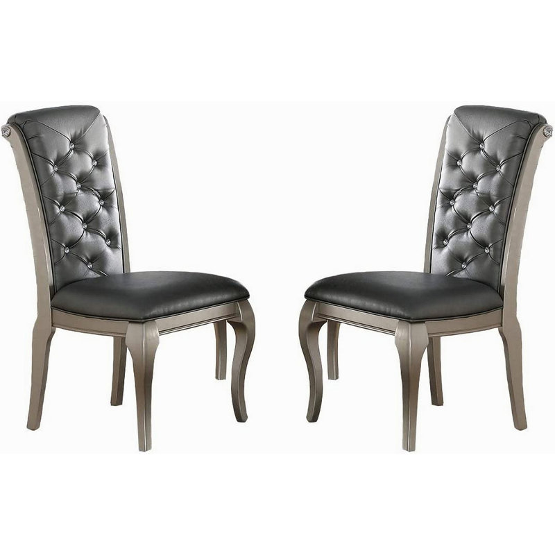 Ensemble de 2 chaises d'appoint luxueuses en bois argenté / polyuréthane revêtu de similicuir gris