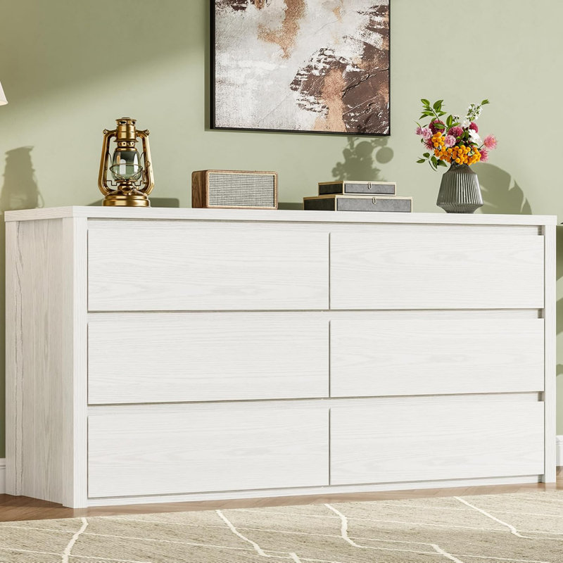 Commode rustique à 6 tiroirs pour chambre à coucher, commode à tiroirs en bois, armoire de rangement sans poignées avec tiroirs