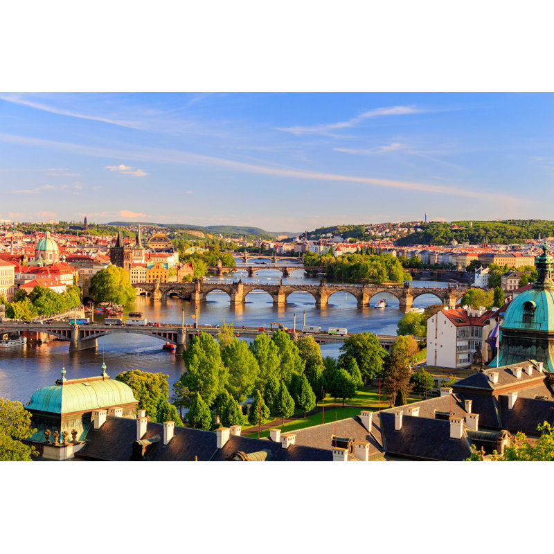 Pont Charles et rivière Vltava - Photographie sur toile tendue, H 8 po x l 12 po