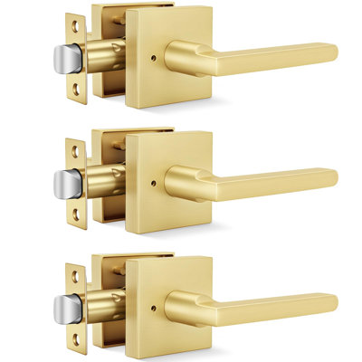 Gold Door Levers Interior Privacy, Brushed Gold Door Lever, Square Door Levers Interior for Bathroom Bedroom (3 Pack)