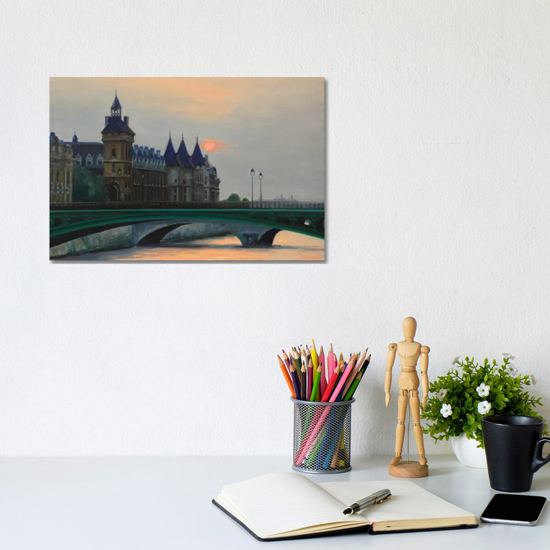 Paris Sunset And The Conciergerie by Nick Savides - Print on Canvas, Wrapped Canvas, 20.32 cm H x 30.48 cm W