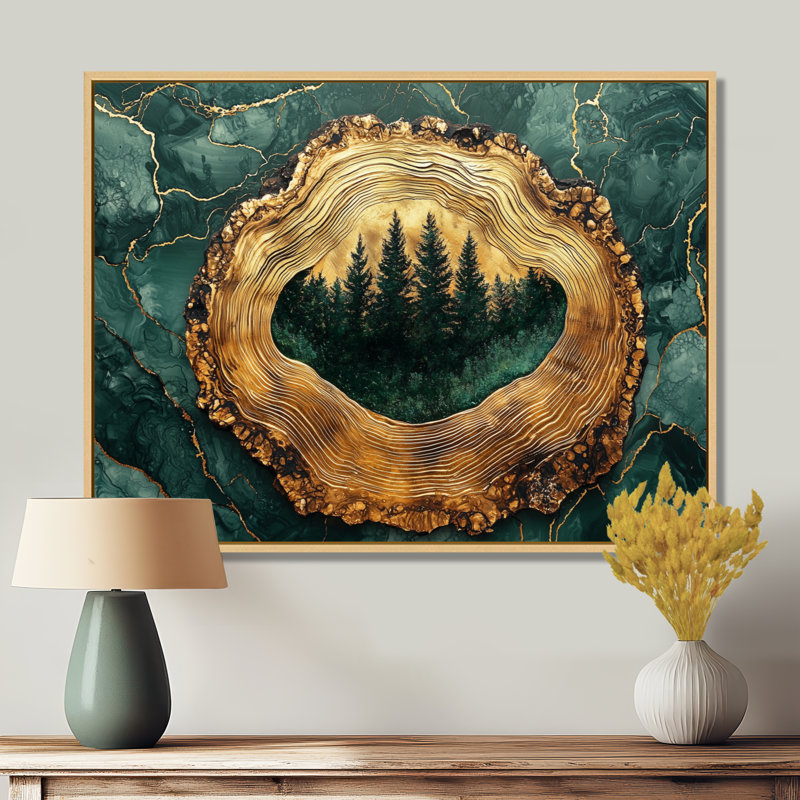 Forêt de pins sur un horizon émeraude, H 16 po x l 32 po, Toile tendue, Ne s’applique pas