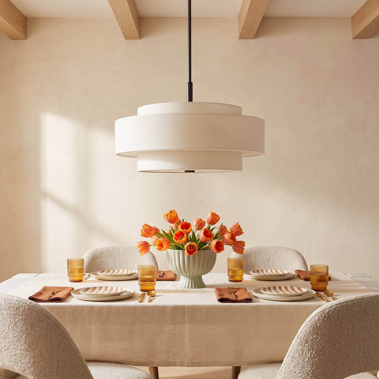 Flaire 5-Light Chandelier, English Bronze, Off-White