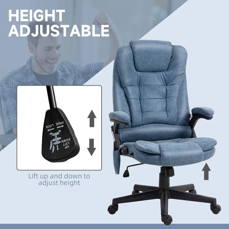 High Back Vibration Massage Office Chair With 6 Vibration Points, Heated Reclining PU Leather Computer Chair With Armrest And Remote