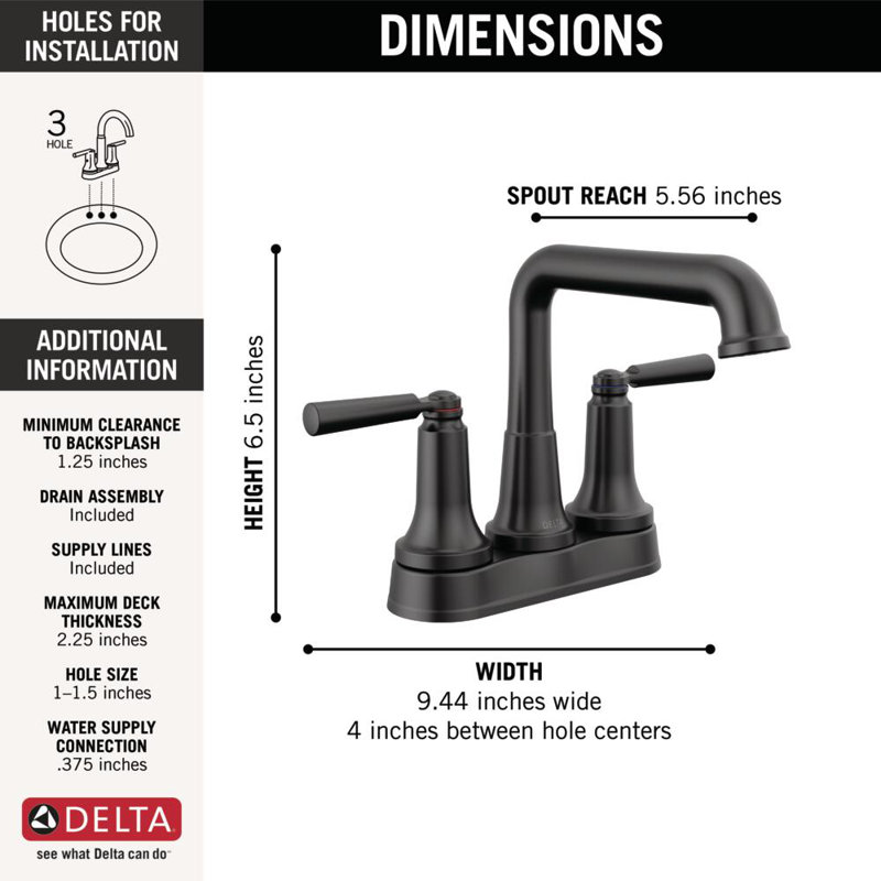 Robinet de salle de bain central à deux poignées SAYLOR ™, Noir mat