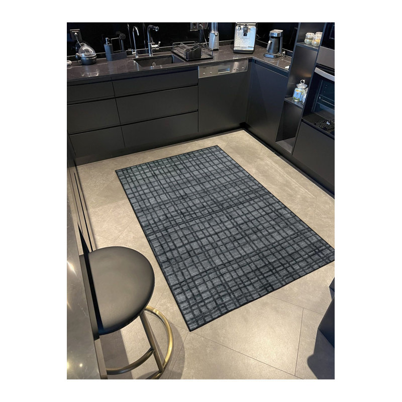 Tapis décoratif rayé noir à motif moderne lavable à la machine, Carré 3 pi 3 po