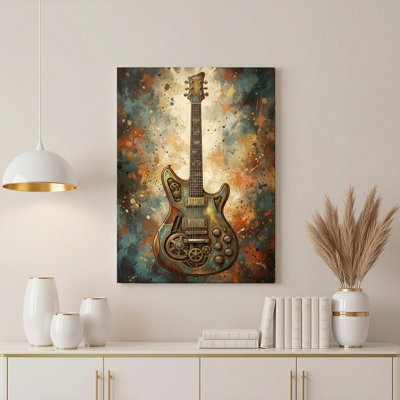 «Gallery Wrap», art mural sur toile pour le salon, la chambre à coucher, le bureau ou le vestibule - décoration murale décorative avec guitare Steampunk