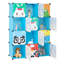 12-cube Kids Closet Wardrobe With 2 Hanging Rods Diy Animal Pattern Modular Plastic Storage Organizer Blue