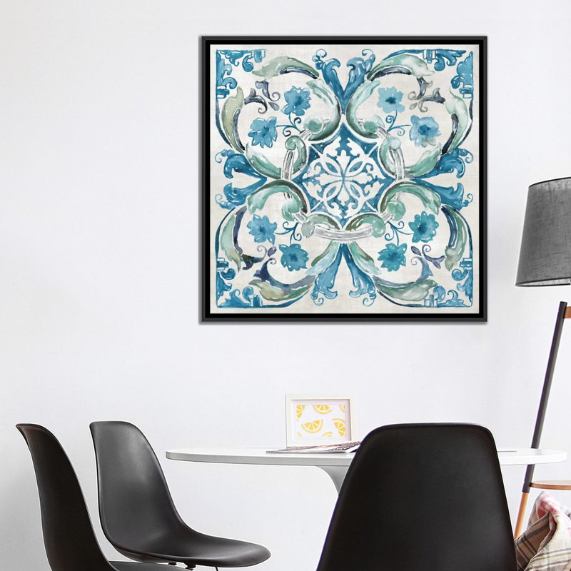 «Carribean Tile I», reproduction sur toile, H 37 po x l 37 po x P 1,5 po, Toile avec cadre noir