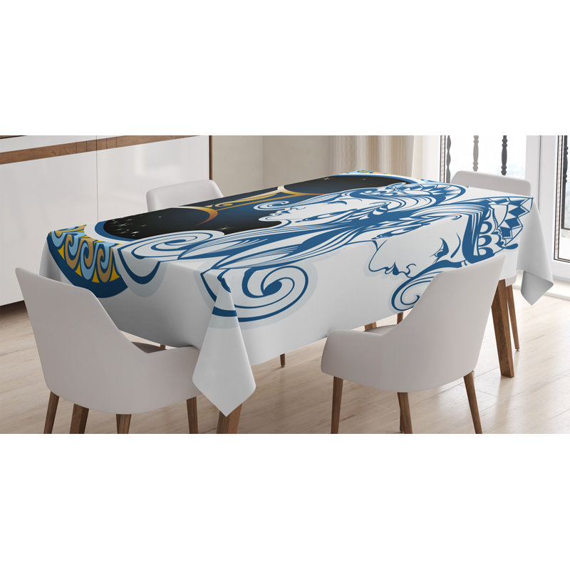 Ambesonne Zodiac Tablecloth, Gemini Motif With Back To Back Women Future Celestial Information Cosmos Theme, Rectangular Table Cover For Dining Room Kitchen Decor, 52" X 70", Multicolor
