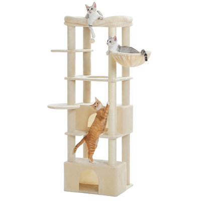 Tall Cat Tree Tower For Indoor Big Cats With Extra-Large Top Perch, 2 Large Condos, Cat Scratching Post And Cozy Hammock