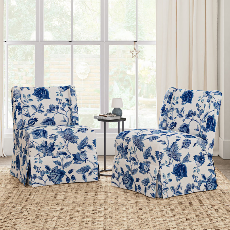 Averykate 28'' Wide Slipcovered Parsons Chair, Blue/White