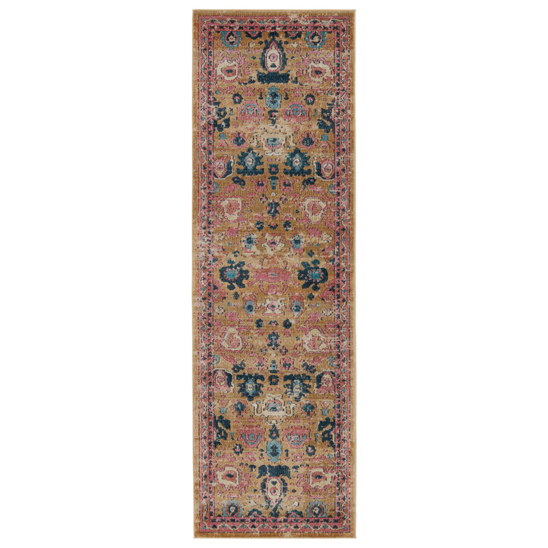 Tapis rose / or / bleu Forand, Tapis de couloir 2 pi 6 po x 8 pi