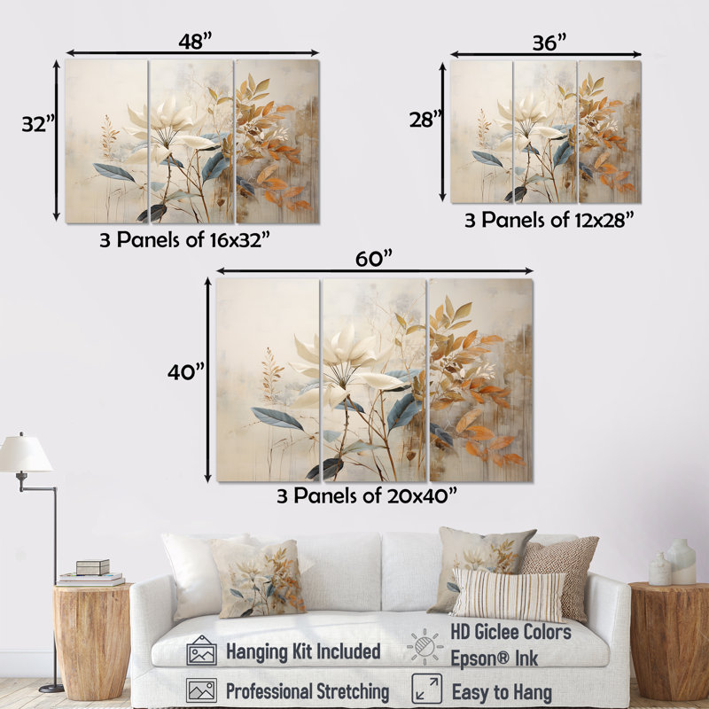 Ensemble de salon beige minimaliste botanique Serenity I - Plants, Toile tendue, H 28 po x l 36 po x P 1 po