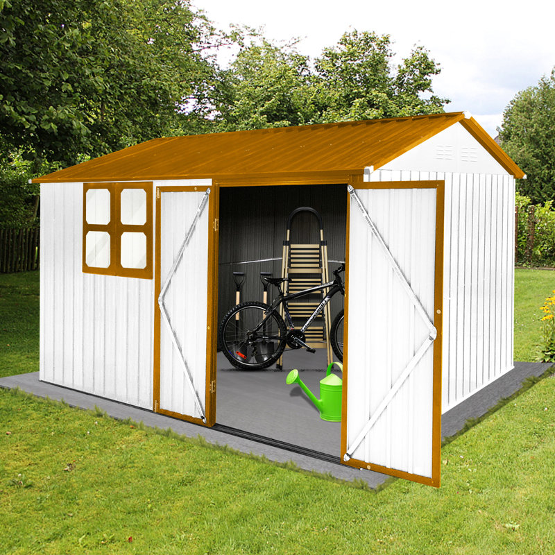 Remise de rangement extérieure en métal 10X8 - solide, imperméable, avec porte verrouillable et ventilation rayonnante de jardin de fenêtre brillante