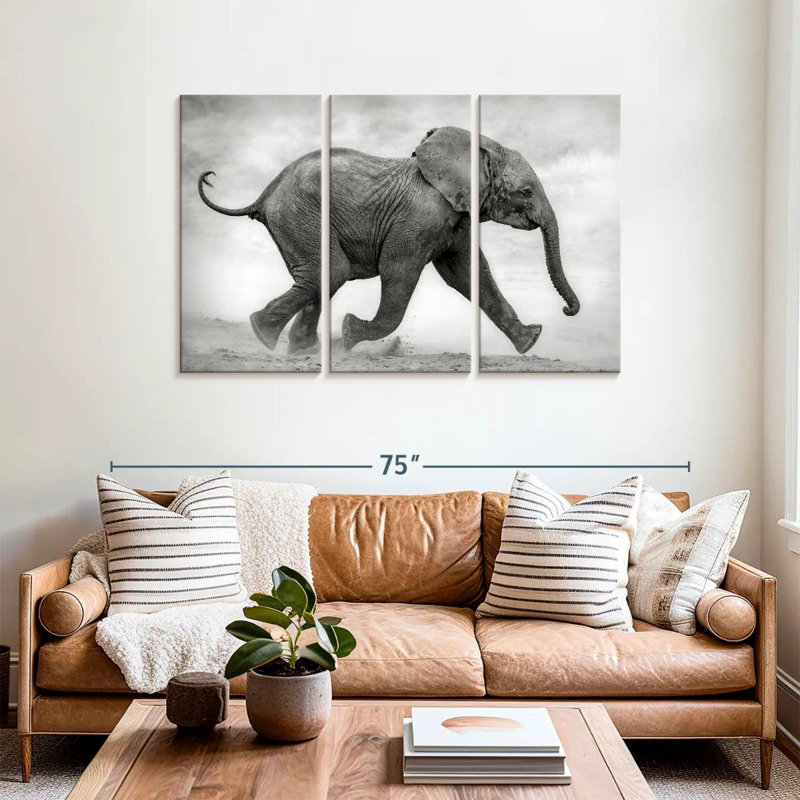 Baby Elephant Running, 36" H x 57" W