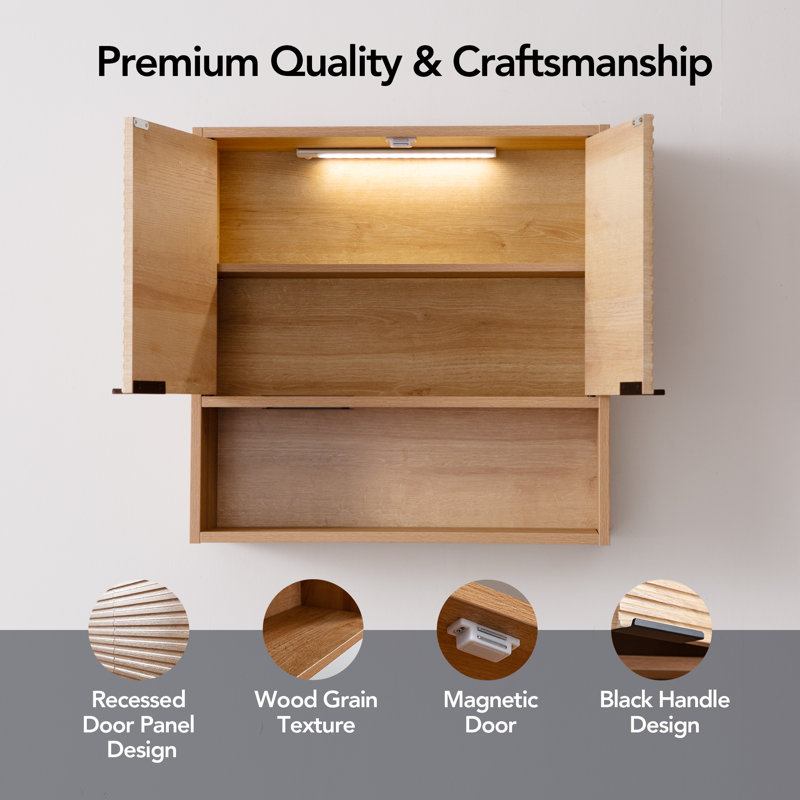 Wall-mounted Bathroom Over-the-toilet Cabinet With Motion Sensor Led And Built-in Tissue Holder In Natural Oak, Oak