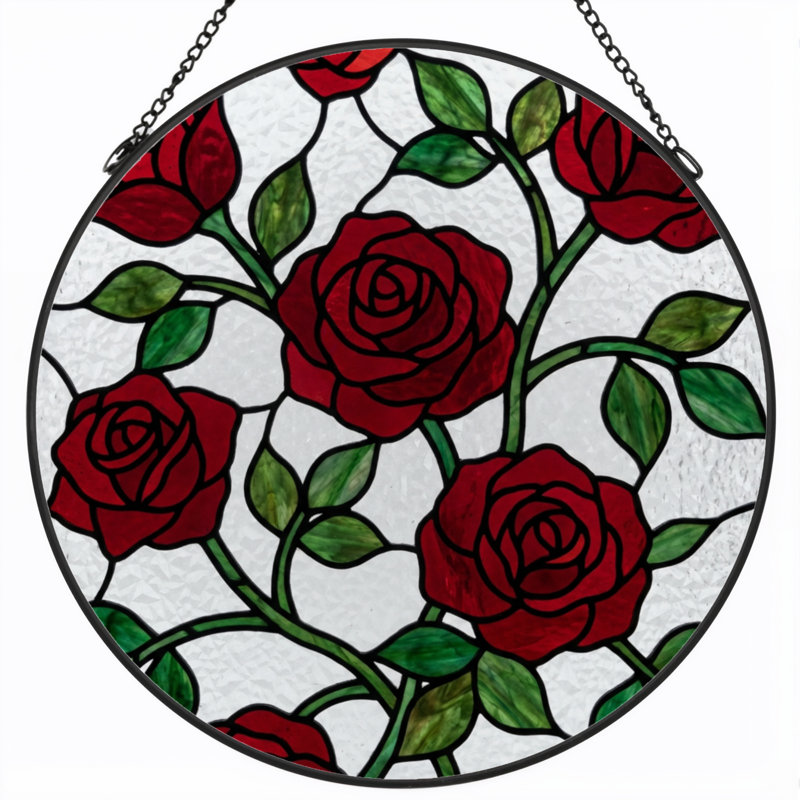 Panneau de vitrail 12 "H Roses rouges, H 12 po x l 12 po