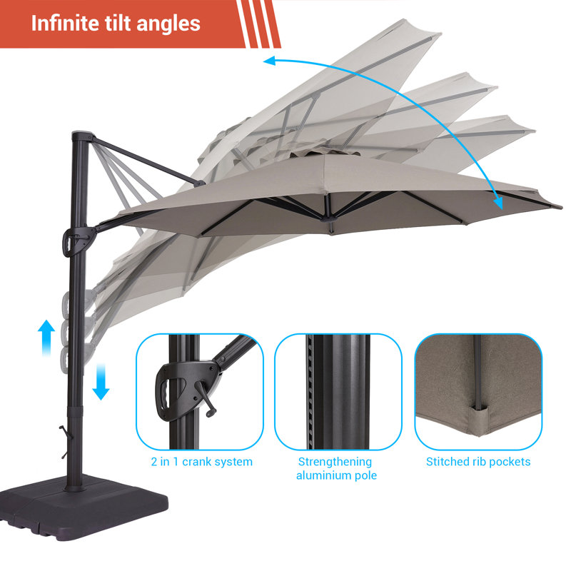 Parasol en porte-à-faux octogonal 11 'Erwina, Gris