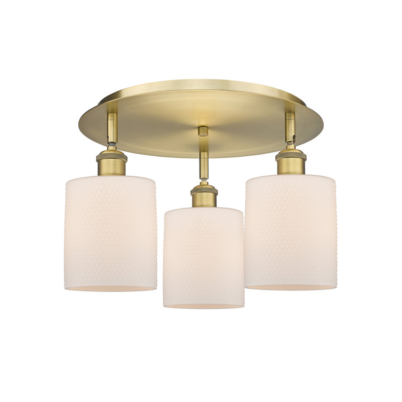 Dublin Glass Semi Flush Mount, Matte White, Brushed Brass