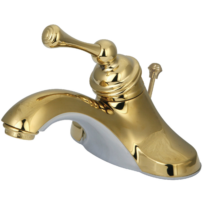 Kingston Brass Victorian Single-Handle 3-Hole Deck Mount 4" Centerset Bathroom Faucet with Plastic Pop-Up, Polished Brass