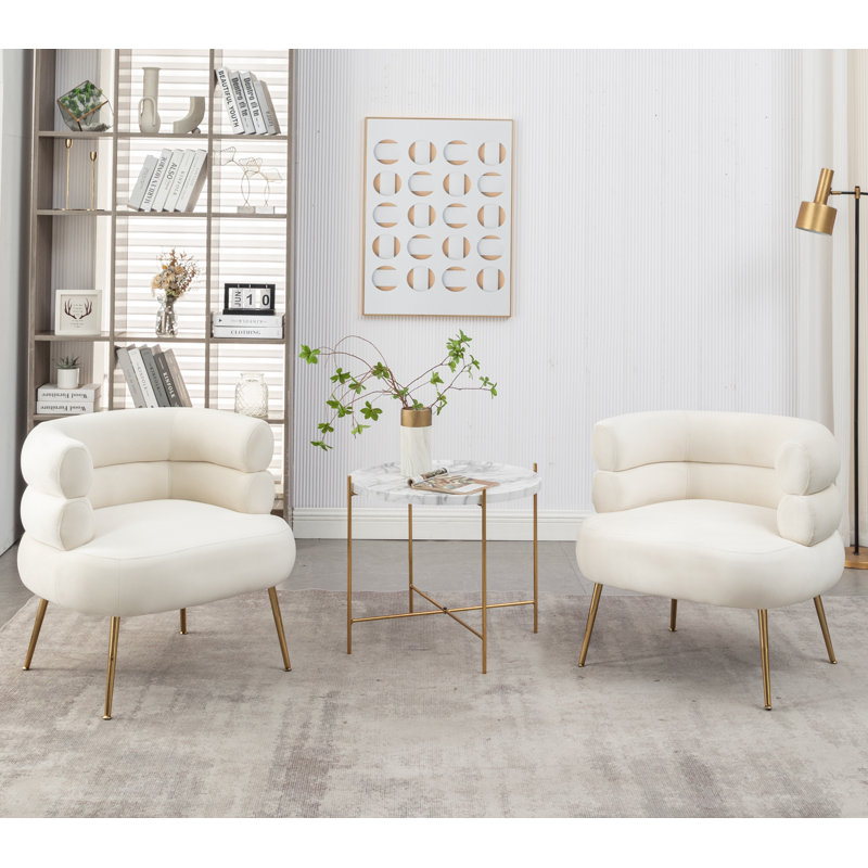 Demetrius Upholstered Barrel Chair, Beige Velvet