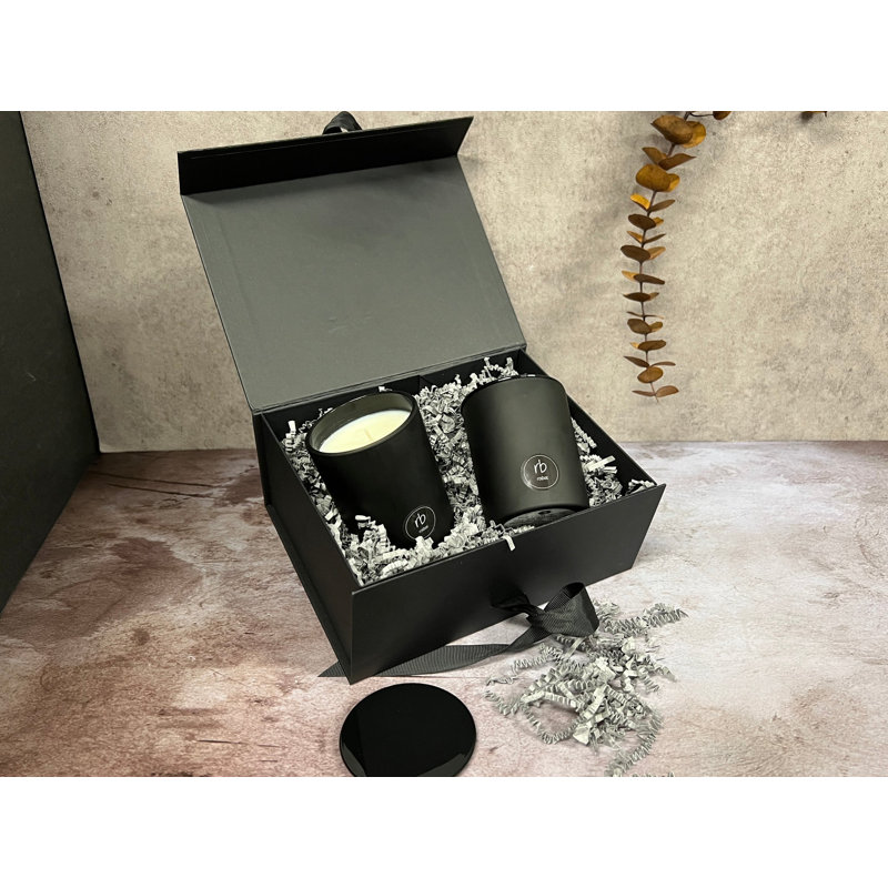 Ensemble-cadeau bougie parfumée framboise noire et vanille, Noir mat