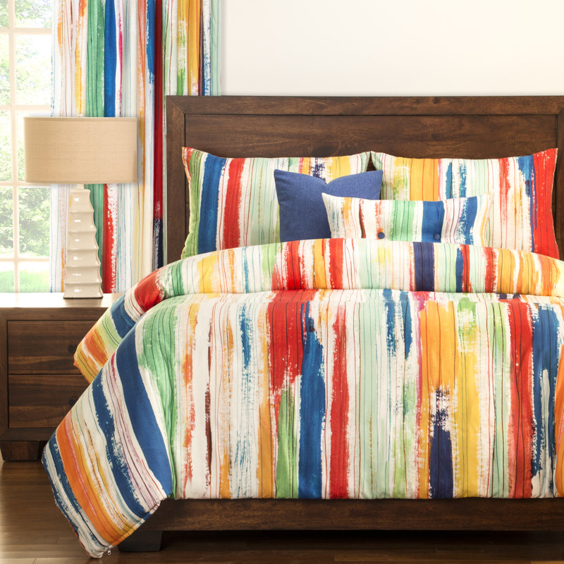 Sketchy Stripe Modern & Contemporary Polyester Striped Duvet Cover, California King Duvet Cover + 5 Additional Pieces