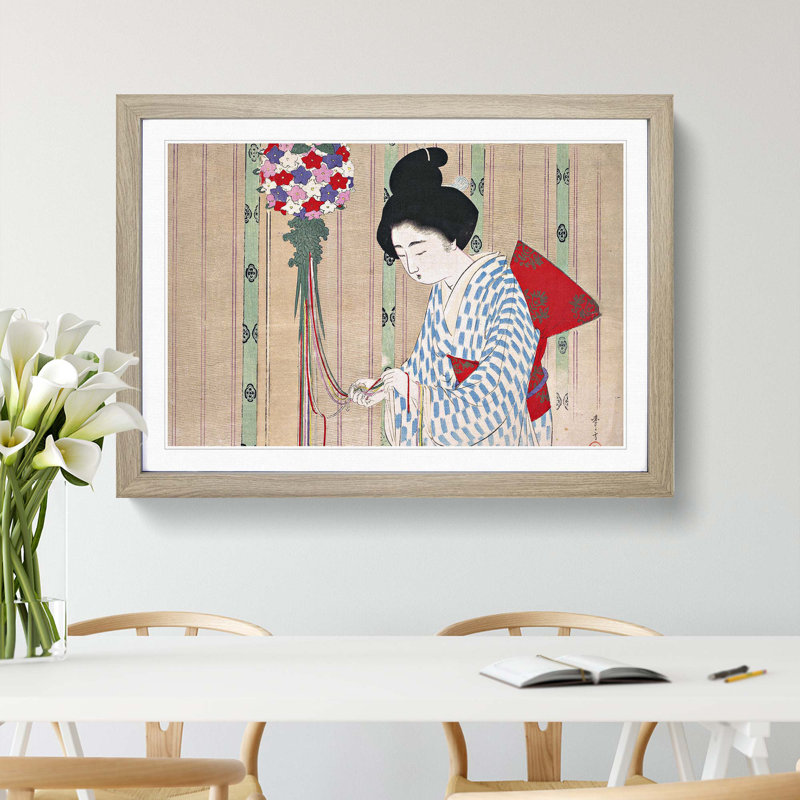 Blowing Wind by Mizuno Toshikata - Picture Frame Art Print, Oak Framed, 27cm H x 36cm W x 2cm D