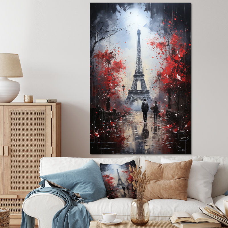 " Love Couple Walking To Eiffel Tower ", Wrapped Canvas, 60" H x 40" W x 1.5" D