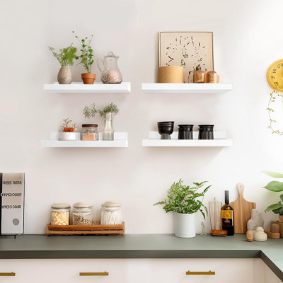 Floating Shelves For Wall Storage Set Of 4, 16 Inch Picture Ledge Shelf, White Wall Shelves With Lip For Kitchen, Bedroom, Bathroom, And Living Room