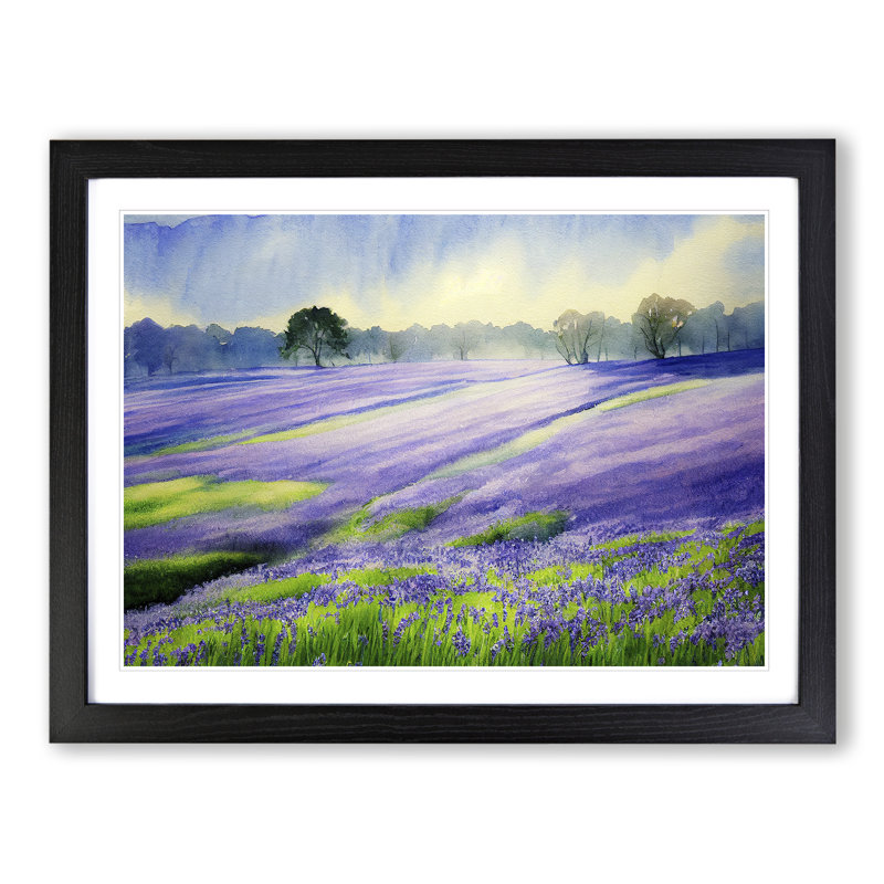 Bluebell Field In Watercolour Vol.4 - Single Picture Frame Painting, Black Framed, 46cm H x 64cm W x 2cm D