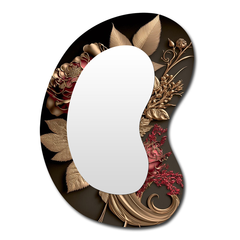 Grand miroir mural doré traditionnel doré Glam I - Formes 3D florales, 39 po x 28 po