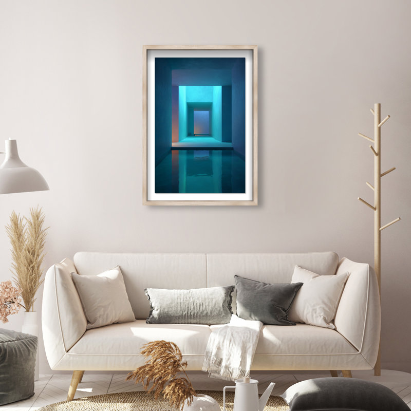 Cerulean Corridor I Framed Graphic Art, 55.5"H x 37.5"W, Natural Oak Shadowbox