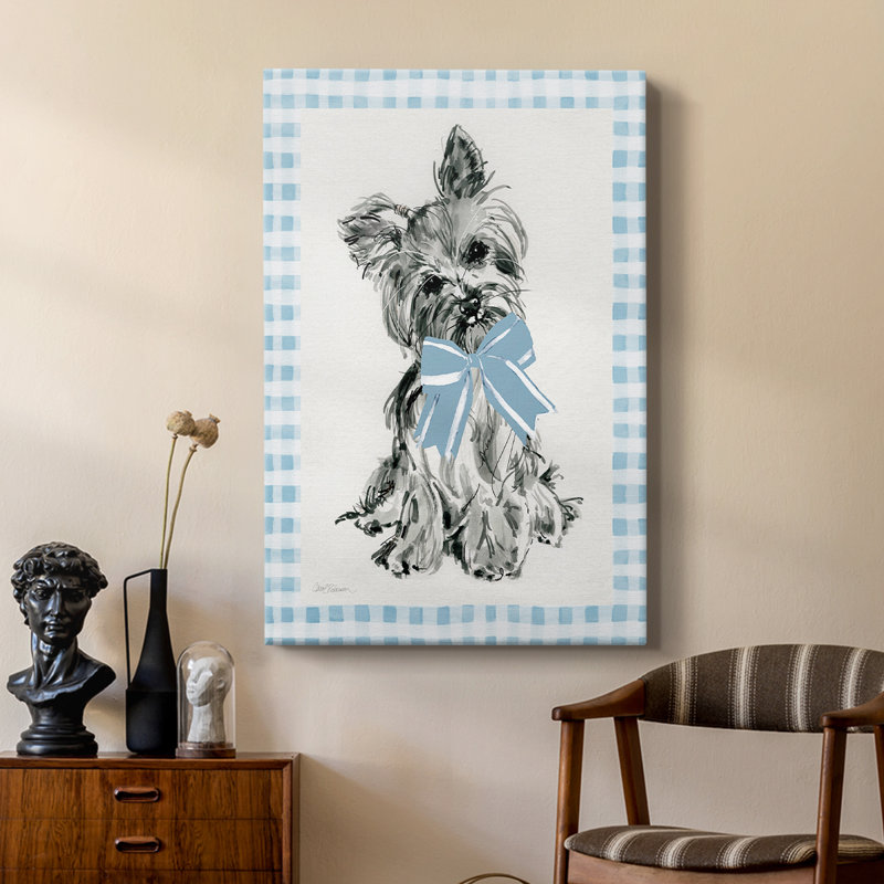 Blue Bow Yorkie - galerie Cavas sur mesure, H 27 po x l 18 po