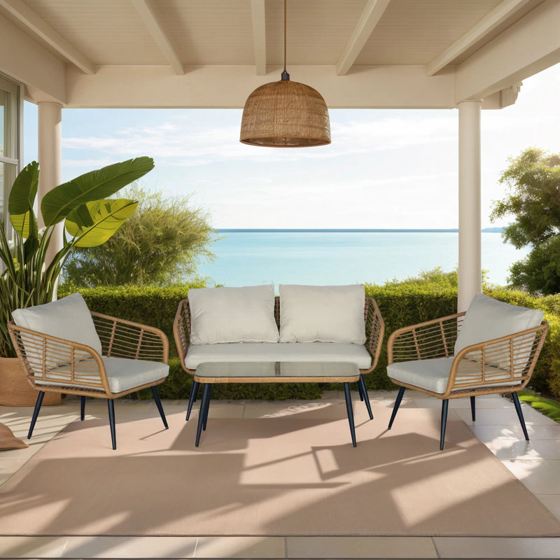 Gonneke 4-Person Patio Conversation Sets with Cushions, Cream