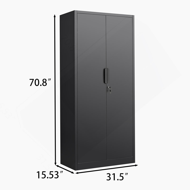 Armoire de rangement, classeur à 2 portes avec serrure, 4 tablettes réglables pour le bureau et la maison, Noir